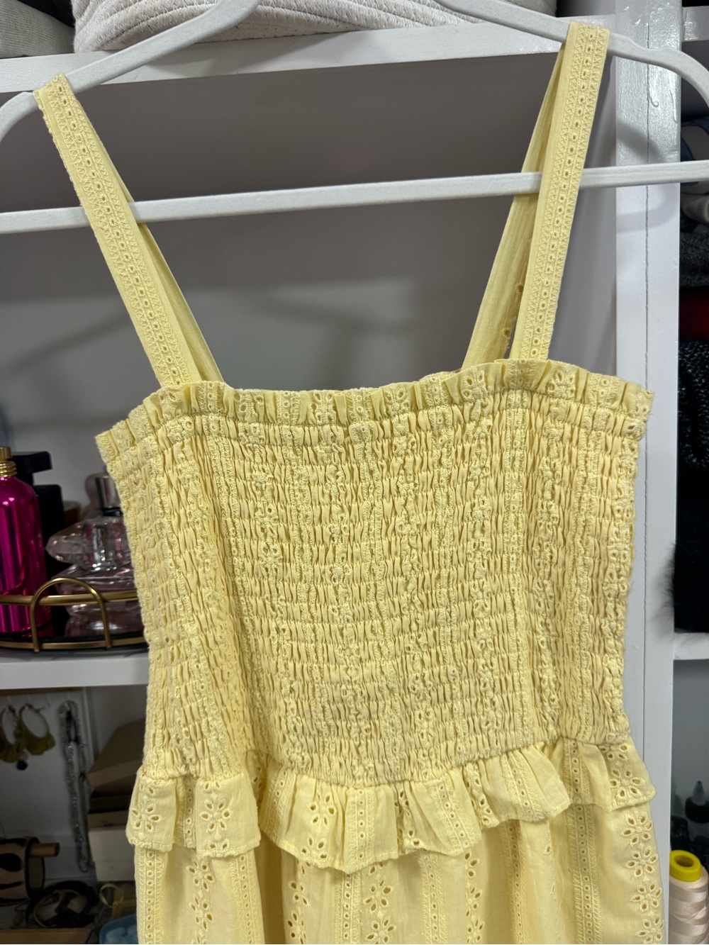 Lush Yellow Eyelet Smocked Cotton Romper Size M - Picture 7 of 7